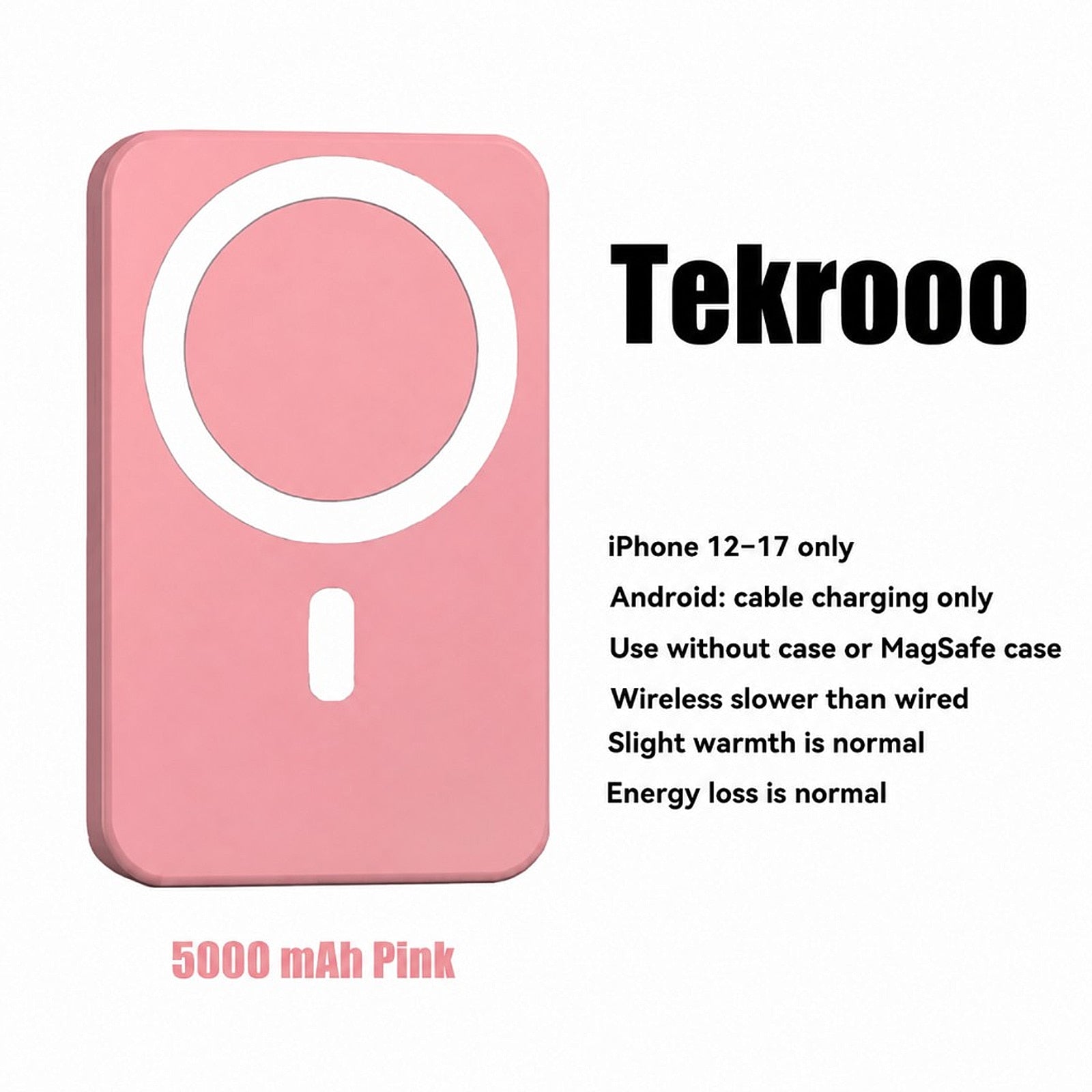 Tekrooo 5000 mAh Pink MagSafe power bank