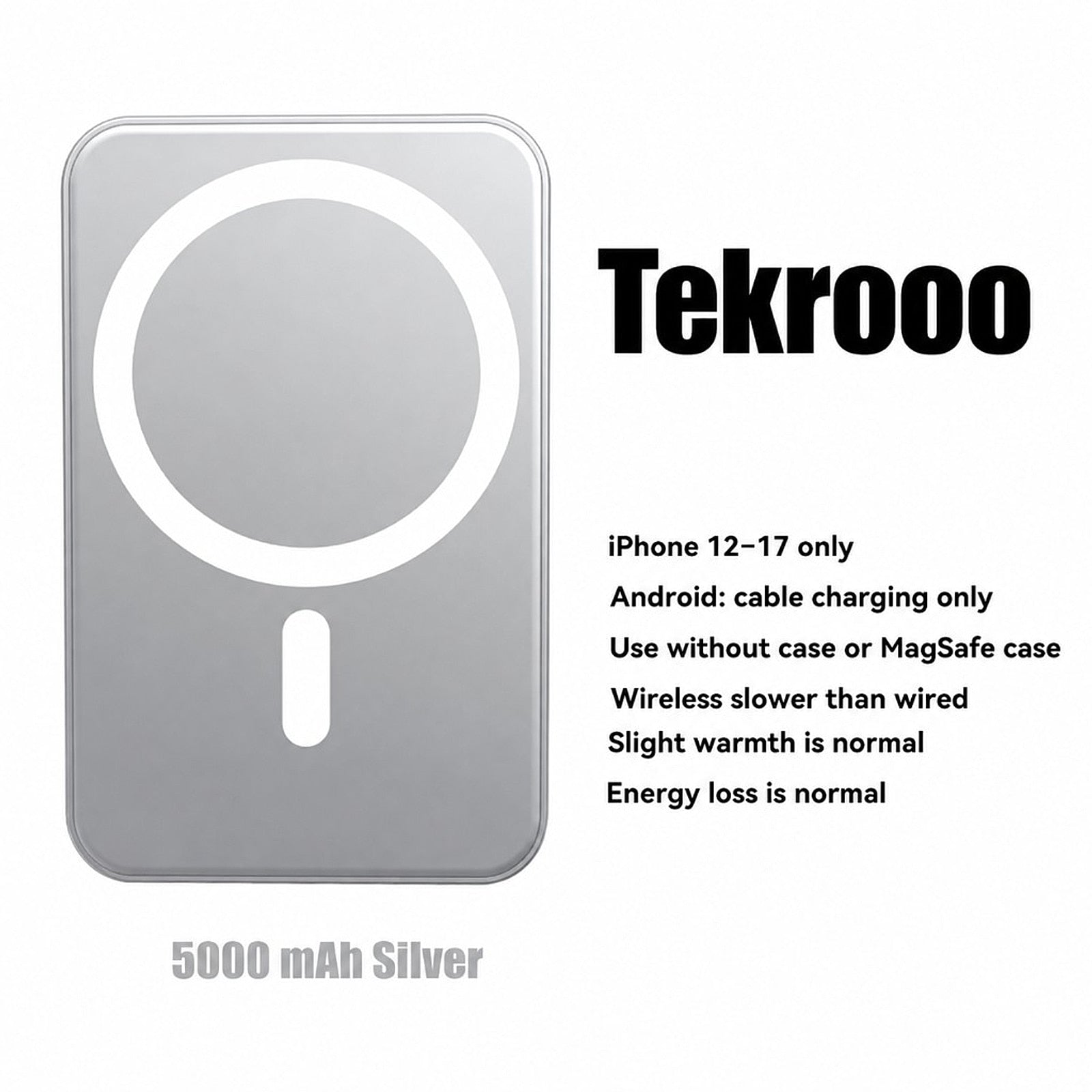 Tekrooo 5000 mAh Silver MagSafe power bank